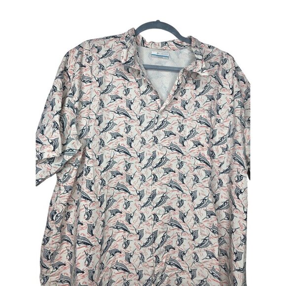 Columbia Shirt Mens XXL 2XL White Geometric PFG Fish Fishing Button Up Collared - Picture 10 of 16